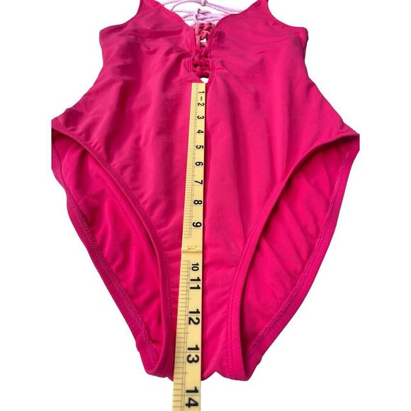 Bleu Rod Beattie Pink Lace-Up Plunge One-Piece Swimsuit - Size 10 - Picture 13 of 15